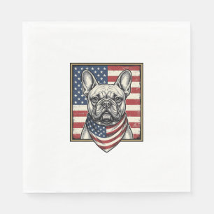 Vintage Patriotic French Bulldog Flag Napkin