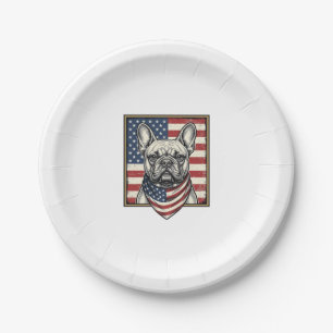 Vintage Patriotic French Bulldog Flag Paper Plate