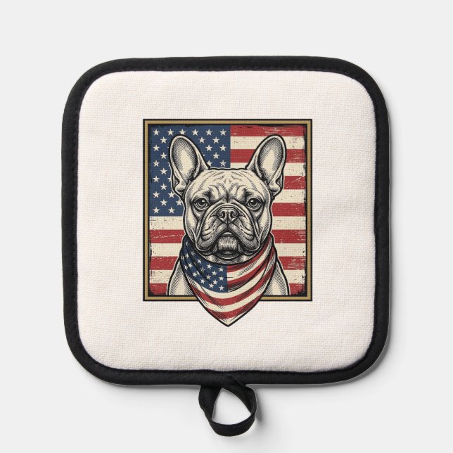 Vintage Patriotic French Bulldog Flag Pot Holder (Front)