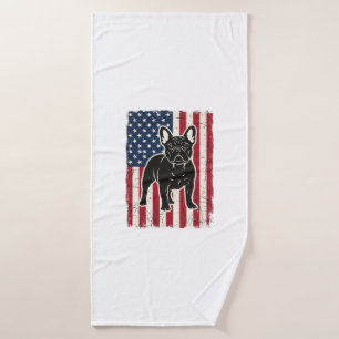 Vintage Patriotic French Bulldog Flag Shirt_1 Bath Towel