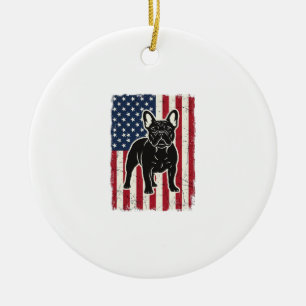 Vintage Patriotic French Bulldog Flag Shirt_1 Ceramic Tree Decoration