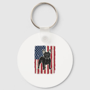 Vintage Patriotic French Bulldog Flag Shirt_1 Key Ring