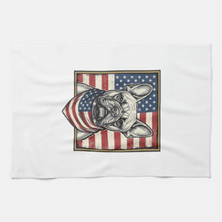 Vintage Patriotic French Bulldog Flag Tea Towel