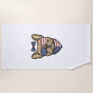Vintage Patriotic French Bulldog Vector Art_1 Beach Towel