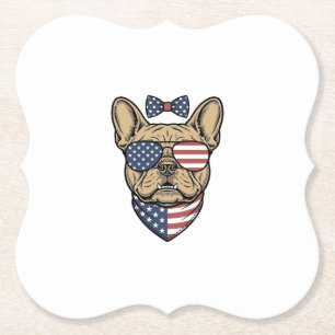 Vintage Patriotic French Bulldog Vector Art_1 Paper Coaster