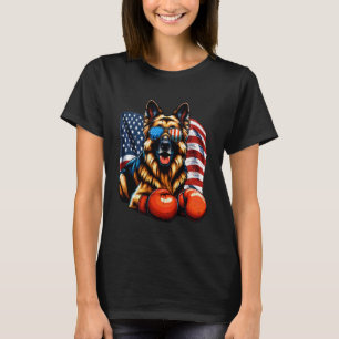 Vintage Patriotic German Shepherd Dog Boxing Ameri T-Shirt