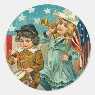 Vintage Patriotic Girl and Boy Sticker