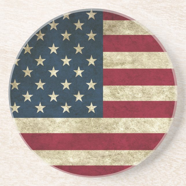Vintage Patriotic Grunge USA American Flag Coaster (Front)