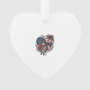 Vintage Patriotic Heart Bow Floral Shirt Design_1 Ornament