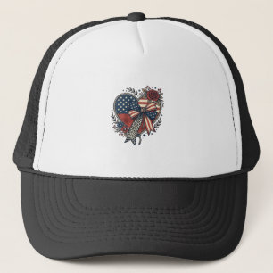 Vintage Patriotic Heart Bow Floral Shirt Design_1 Trucker Hat
