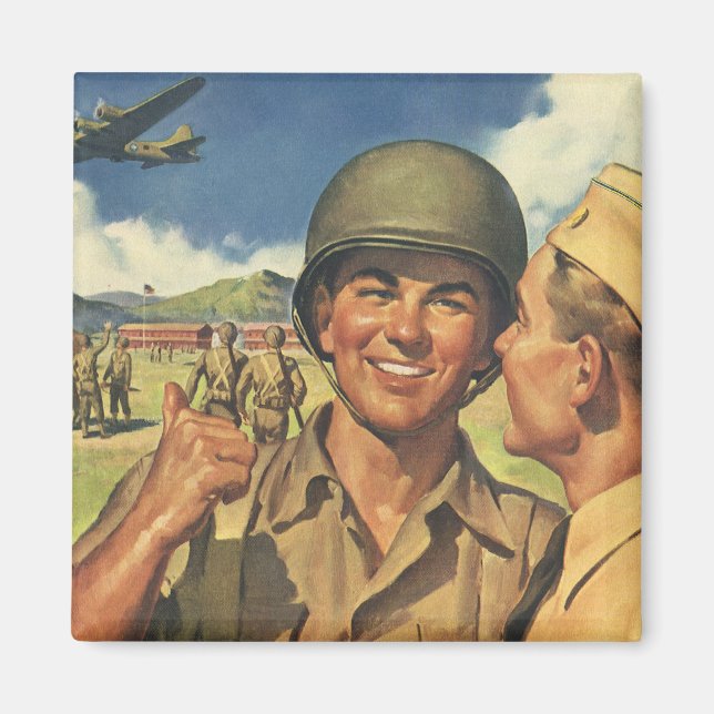 Vintage Patriotic Heroes, Military Aeroplane Men Magnet (Front)
