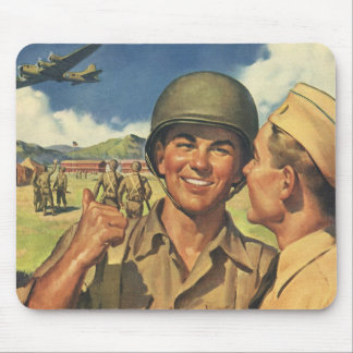 Vintage Patriotic Heroes, Military Aeroplane Men Mouse Pad