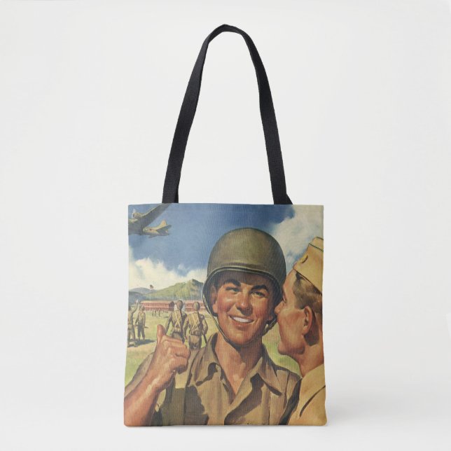 Vintage Patriotic Heroes, Military Aeroplane Men Tote Bag (Front)