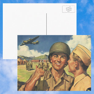 Vintage Patriotic Heroes, Military Airplane Men Postcard