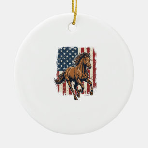 Vintage Patriotic Horse Flag Vector Shirt Design_1 Ceramic Tree Decoration