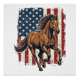 Vintage Patriotic Horse Flag Vector Shirt Design_1 Poster
