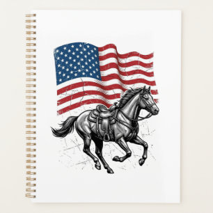Vintage Patriotic Horse Flag Western Vector Design Planner