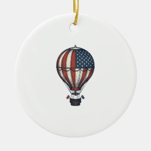 Vintage Patriotic Hot Air Balloon Shirt Design_1 Ceramic Tree Decoration