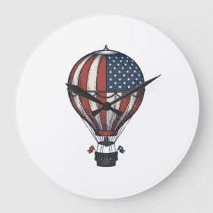 Vintage Patriotic Hot Air Balloon Shirt Design_1 Large Clock