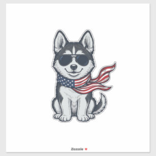 Vintage Patriotic Husky Puppy Vector Design_1