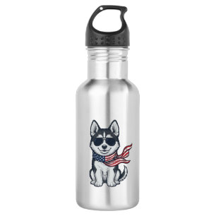 Vintage Patriotic Husky Puppy Vector Design_1 532 Ml Water Bottle