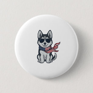 Vintage Patriotic Husky Puppy Vector Design_1 6 Cm Round Badge