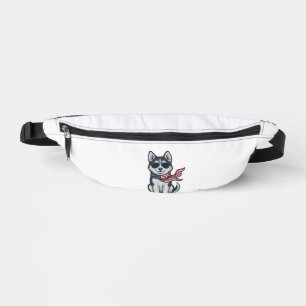 Vintage Patriotic Husky Puppy Vector Design_1 Bum Bags