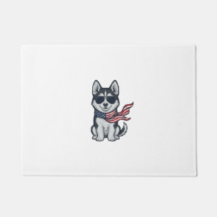 Vintage Patriotic Husky Puppy Vector Design_1 Doormat