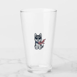 Vintage Patriotic Husky Puppy Vector Design_1 Glass