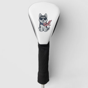 Vintage Patriotic Husky Puppy Vector Design_1 Golf Head Cover