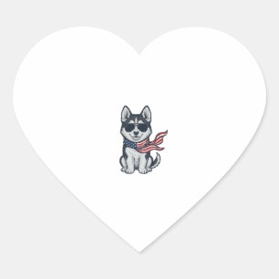 Vintage Patriotic Husky Puppy Vector Design_1 Heart Sticker
