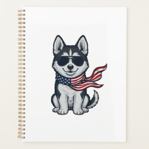 Vintage Patriotic Husky Puppy Vector Design_1 Planner