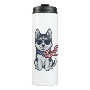 Vintage Patriotic Husky Puppy Vector Design_1 Thermal Tumbler