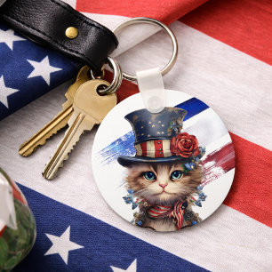 Vintage Patriotic Kitten Key Ring