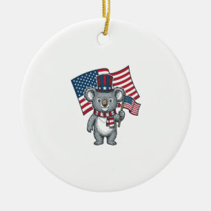 Vintage Patriotic Koala Flag Shirt Design_1 Ceramic Tree Decoration