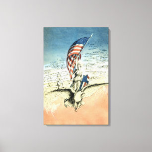 Vintage Patriotic, Lady, Eagle with American Flag Canvas Print