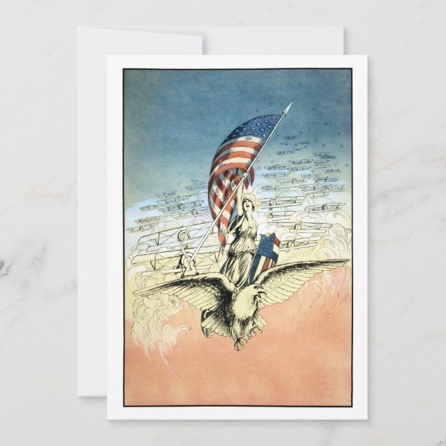 Vintage Patriotic, Lady, Eagle with American Flag Card (Front)