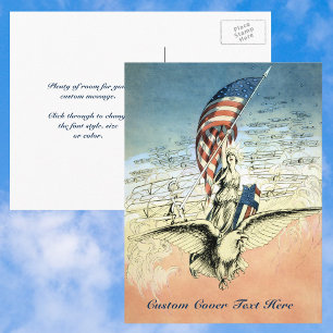 Vintage Patriotic, Lady, Eagle with American Flag Postcard