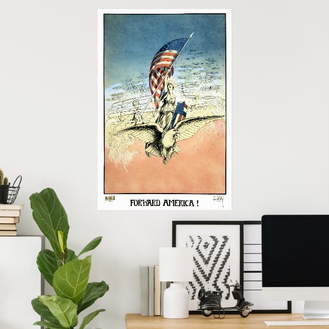 Vintage Patriotic, Lady, Eagle with American Flag Poster (Home Office)