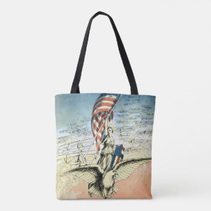 Vintage Patriotic, Lady, Eagle with American Flag Tote Bag