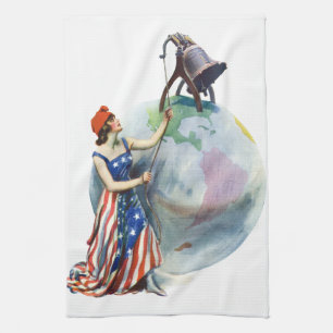 Vintage Patriotic Lady Liberty Magazine Cover Art Tea Towel