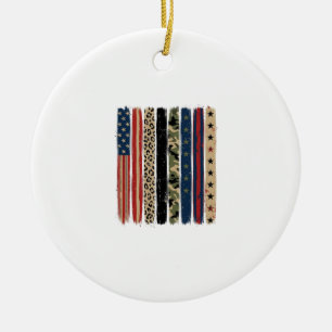 Vintage Patriotic Leopard Camo Stripe Shirt Design Ceramic Tree Decoration
