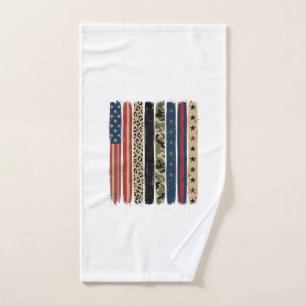 Vintage Patriotic Leopard Camo Stripe Shirt Design Hand Towel