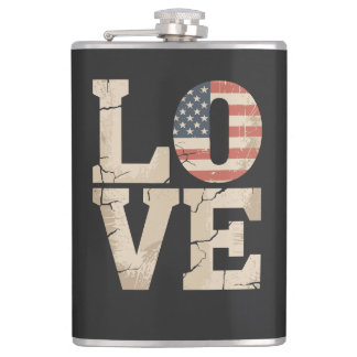 Vintage Patriotic LOVE – Distressed American Flag Hip Flask