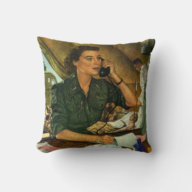 Vintage Patriotic, Medical Nurse on Phone Cushion (Front)