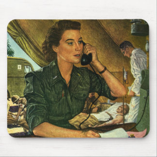 Vintage Patriotic, Medical Nurse on Phone Mouse Pad