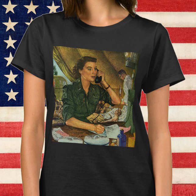 Vintage Patriotic, Medical Nurse on Phone T-Shirt (Creator Uploaded)