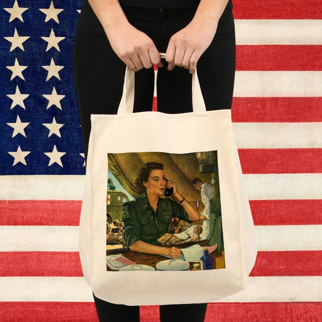 Vintage Patriotic, Medical Nurse on Phone Tote Bag (Creator Uploaded)