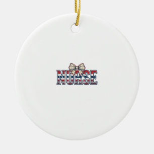 Vintage Patriotic Nurse Bow Shirt Design_1 Ceramic Tree Decoration