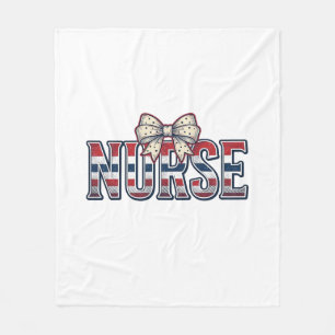 Vintage Patriotic Nurse Bow Shirt Design_1 Fleece Blanket